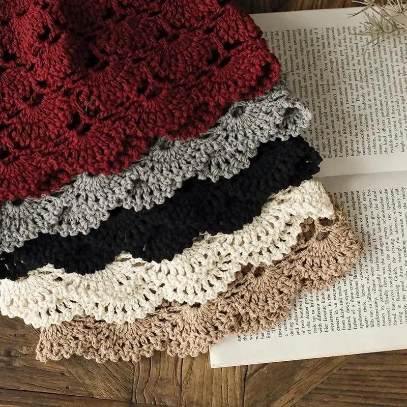 Fashion Solid Color Women Hand-Knitted Hollow Thin Cap Lace Breathable Kerchief Hat Crochet Toe Cap Cotton Thread Hats Gifts