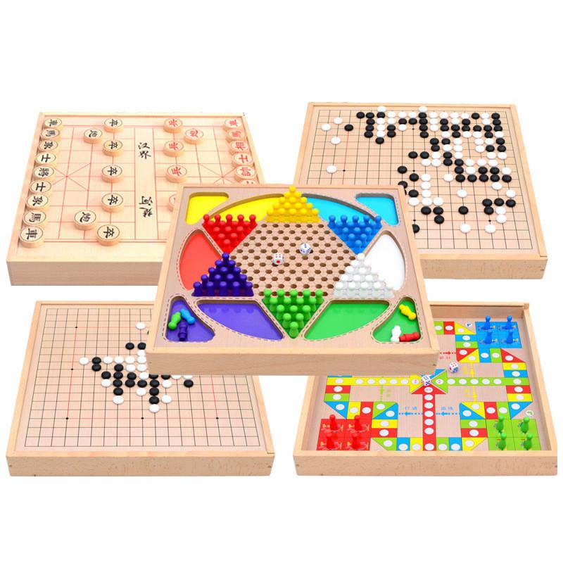 

Детские многофункциональные игры в шашки, нарды, шахматы, головоломки, деревянные -Five in one