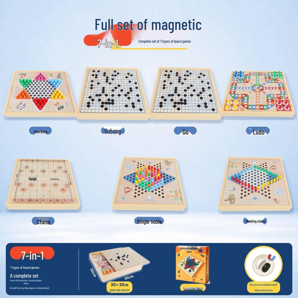 5-in-1 Magnetic Board Game Set: Go-Moku, Five-in-a-Row, Flying Chess, Checkers, and Beast Fighting Chess for Children