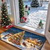 1pc Christmas Doormat Suitable for Winter Snow Scene with Snowman, Santa Sleigh & Reindeer - Non-Slip Backing Indoor/Outdoor, Machine Washable Floor M