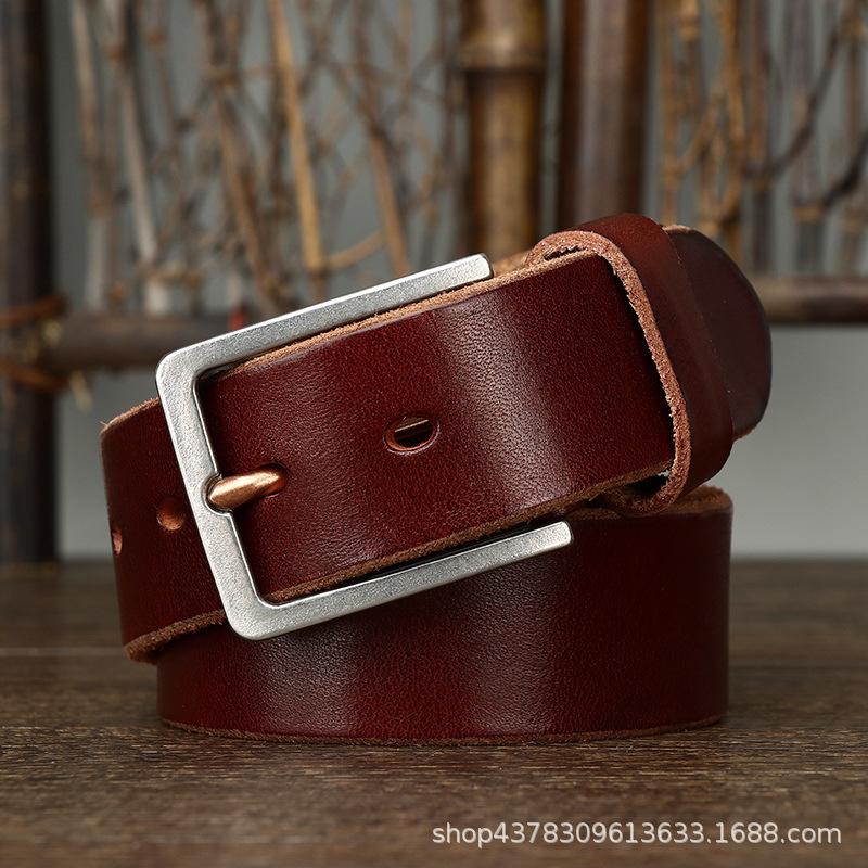 Simple, Fashionable, Retro, Thickened Top Layer, Pure Cowhide Belt, Men's Genuine Leather, Stainless Steel Buckle, New Style Waist Belt
