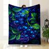 "Vibrant Blueberries with Green Leaves" Patterned Blanket, Flannel, Suitable for All Seasons, Home Decor, Warm and Cozy