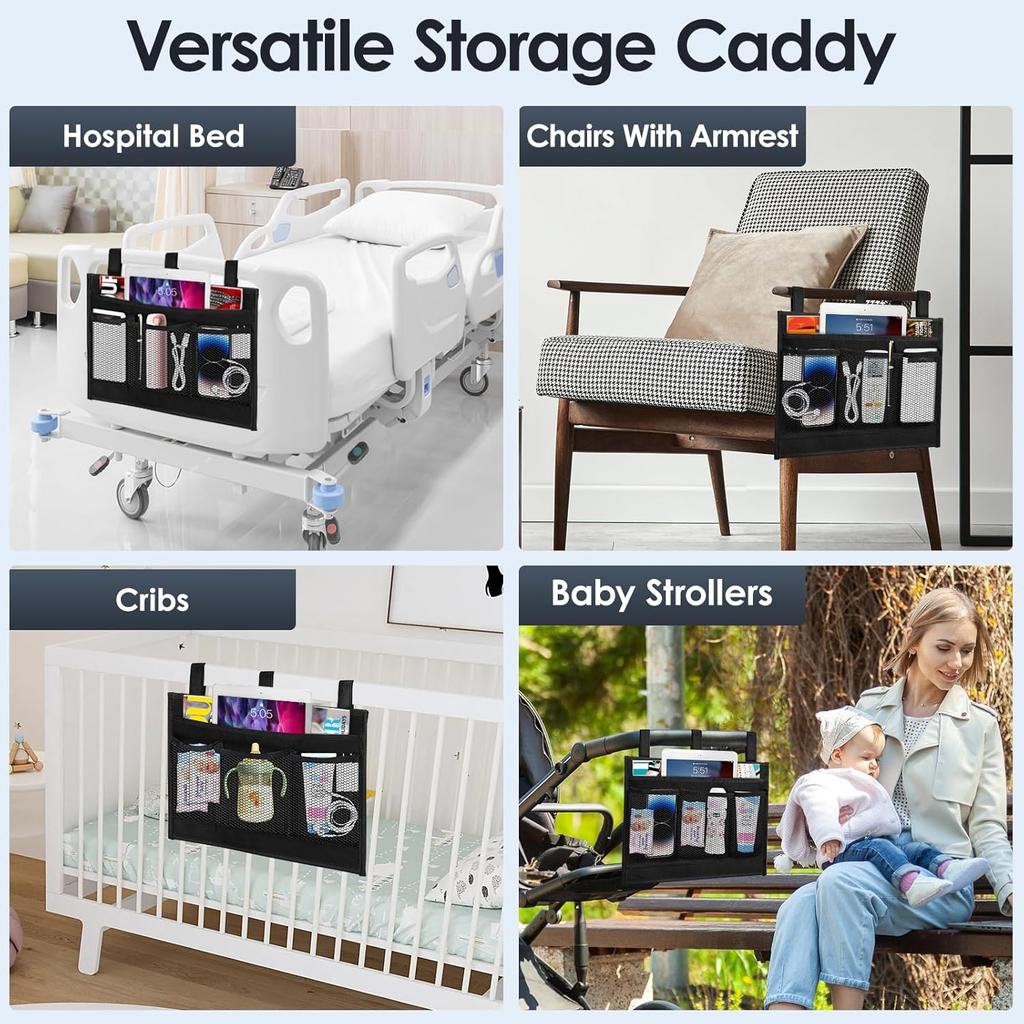 Bedside Caddy Storage Organizer, Hanging Storage Bag Pocket for Bunk/Hospital Beds,College Dorm Organizer for Remotes Phone,College Dorm,Camp,Baby