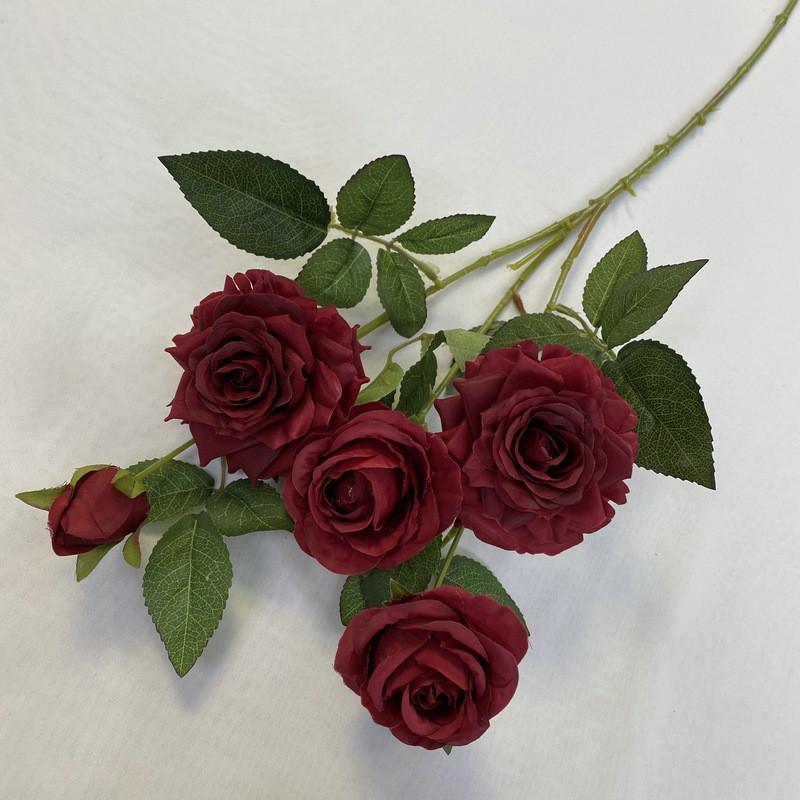 Long Plush Rose Wedding Bouquet For Photography And Home Decor Burgundy