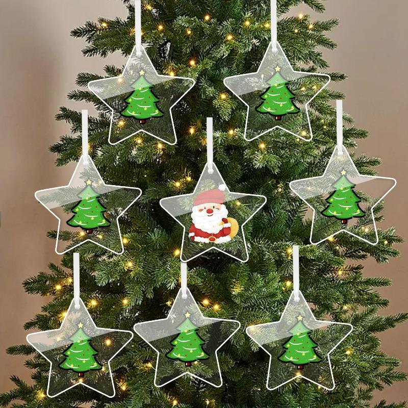 Transparent Xmas Tree Drop Ornament with Hole Children Round Bell Star Christmas Acrylic Sheets Hanging Pendant DIY Crafts Party