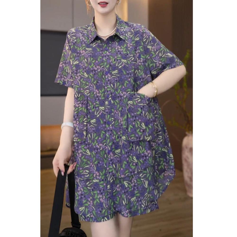 Women Casual Summer Loose Print Outfit Plus Size Fashion Trendy Top Shorts Two Piece Set