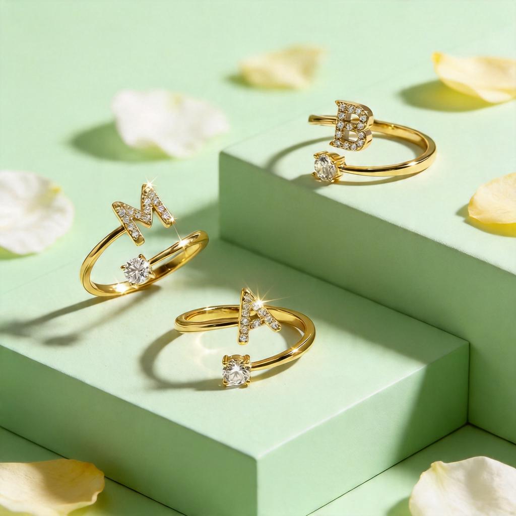 Chic Zircon Initial A-Z Letter Rings for Women Girls Adjustable Opening Ring Name Alphabet Female Wedding Fashion Jewelry Gift