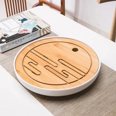 Bamboo Tea Tray Drainage Water Storage Kungfu Tea Set Living Room Coffee Table Drain Tray Storage Supplies Melamine Tea Tray