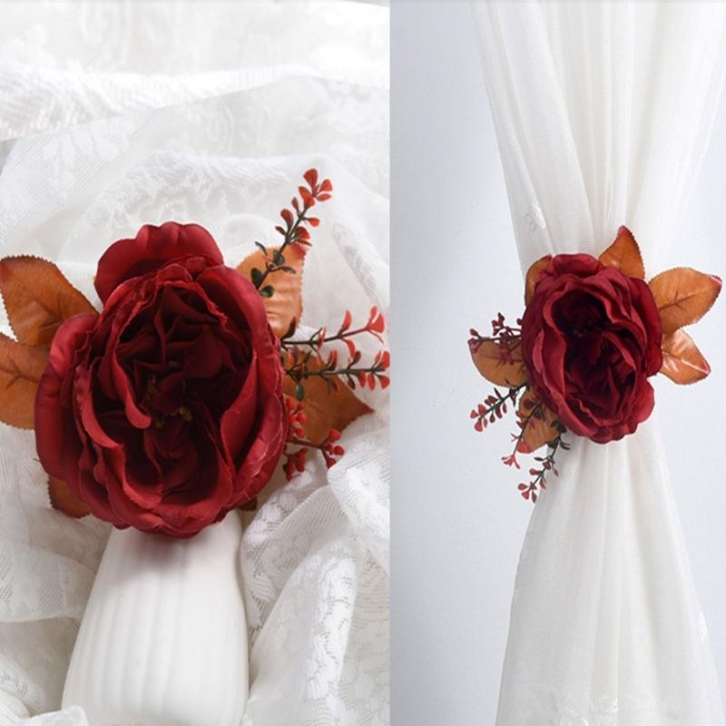 Cloth Flower Curtain Tie Backs Rose Curtain Tieback Clip Decorative Rope Holdbacks Window Buckle for Window Decoration