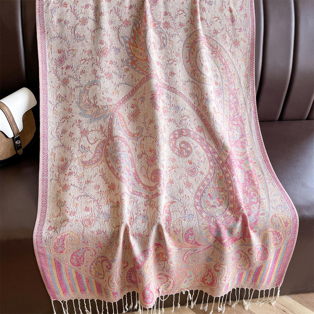 Écharpe Jacquard de Luxe Femme Imprimé Cachemire Enveloppes Pashmina Voyage Poncho Couverture Chaude Hiver Bufanda Châle Écharpes Féminines 70x180cm