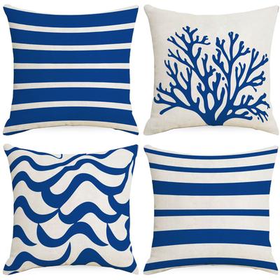 Marine Striped Coral Linen Pillowcase Home Sofa Cushion Pillowcase Decoration