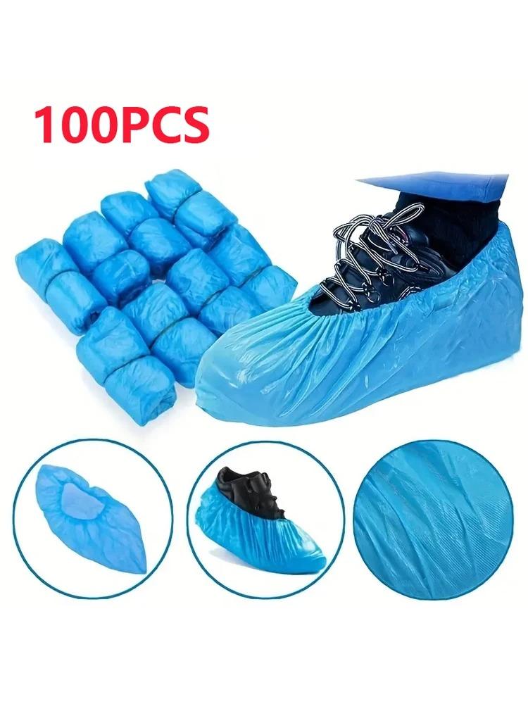 100/300PCS Disposable Waterproof Shoe Cover Plastic Non-slip Foot Cover Indoor PE Padded Shoe Cover