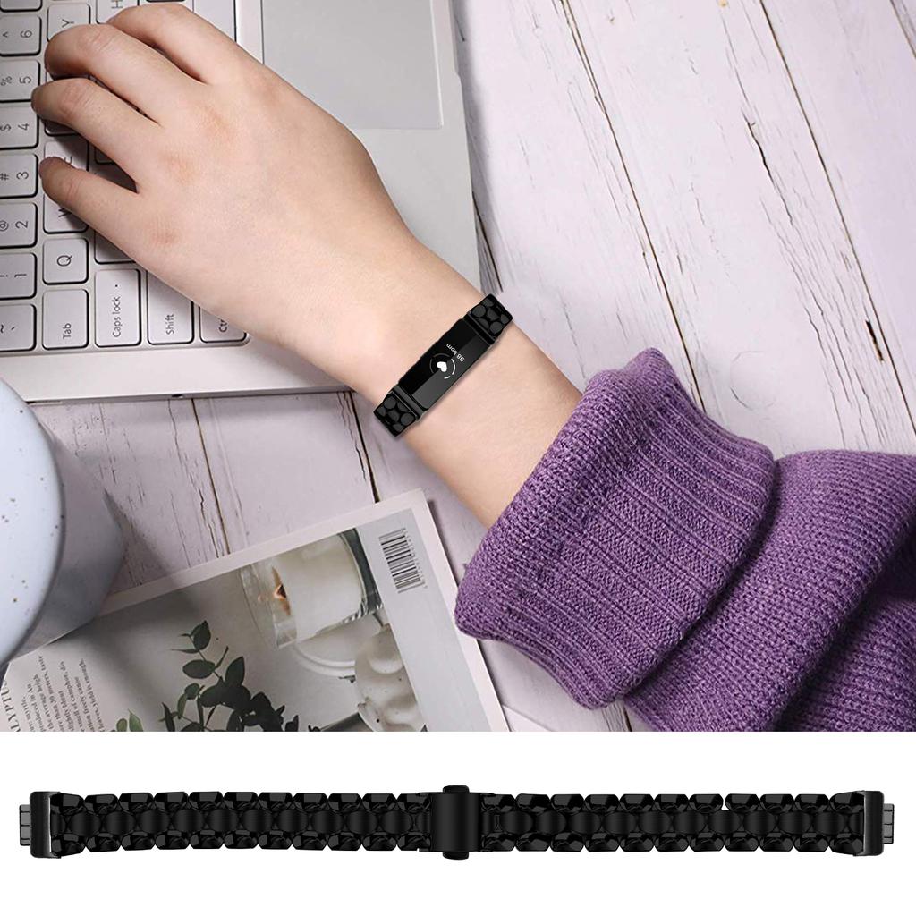 Watch Band for Fitbit Inspire HR/Inspire 2/Inspire Pearl-Shape Stainless Steel Black Wrist Strap