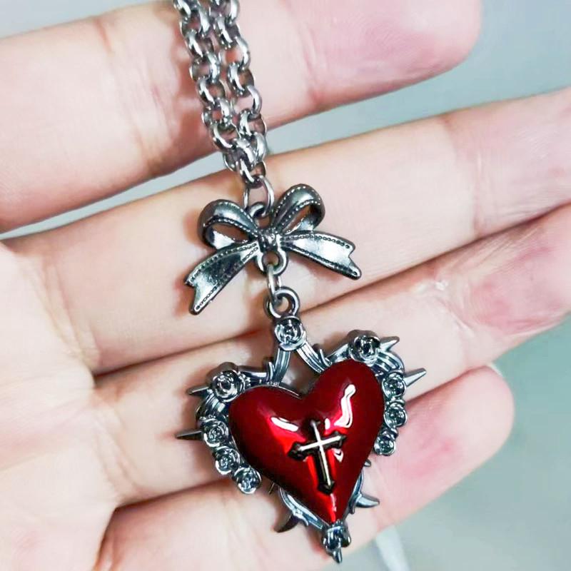 Gotische Rose Dorn Kreuz Herz Anhänger Halskette Vintage Schlüsselbein Kette Y2K Choker Für Frauen Accessoires Schmuck Geschenk