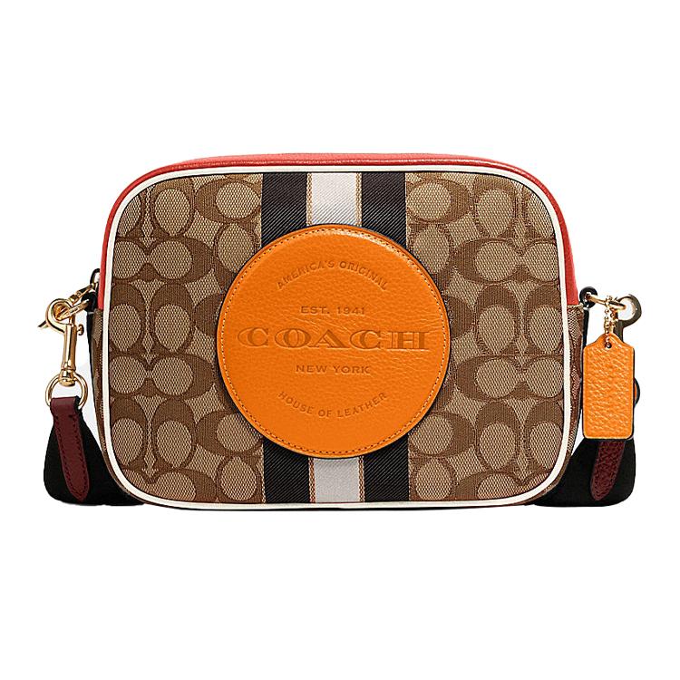 New COACH Dempsey Canvas With Leather Camera Bag, Crossbody Bag, Shoulder Bag Women's Orange & Brown Monogram 1912-IMQZV