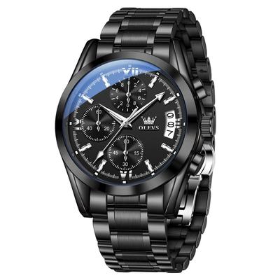 Men's Waterproof Watch with Luminous Chronograph, Date Display, Stainless Steel Band, Black with Strap, Perfect for Business or Casual Wear