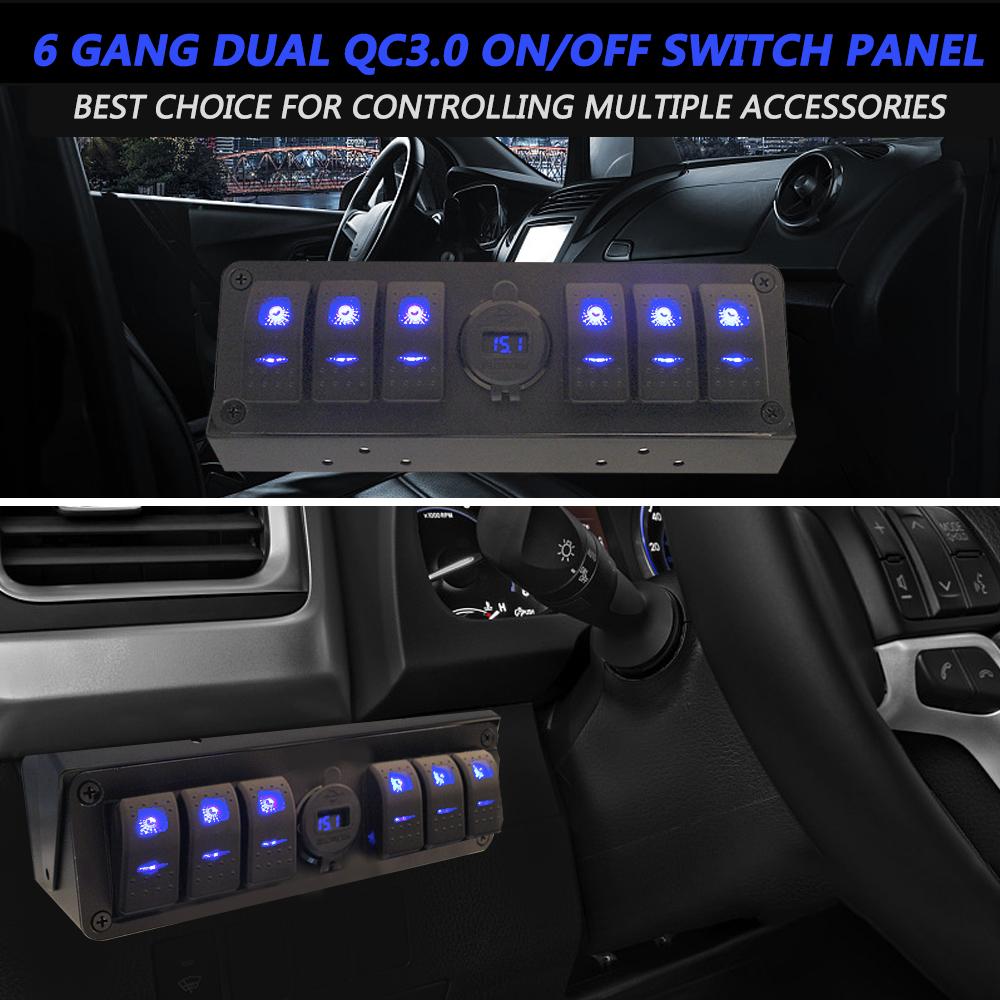 For Cars Vehicles Yacht Double QC3.0 Waterproof 6+1 Gang Rocker Switch Box 12-24V 20A Switch Panel Universal