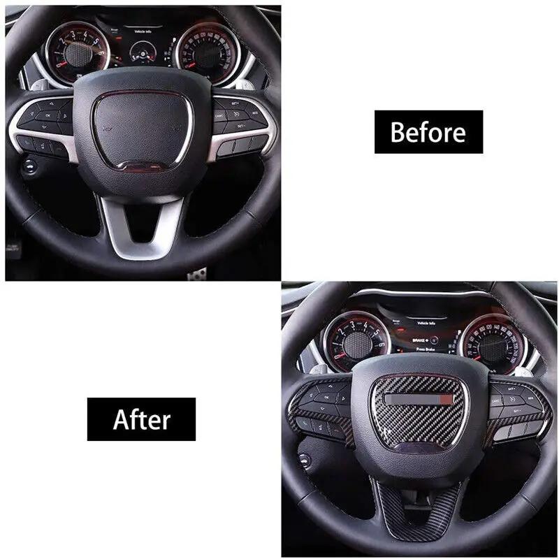 For Dodge Challenger Charger 2015-2025 Carbon Fiber Style ABS Interior Steering Wheel Trim Cover Button Frame Sticker Decoration