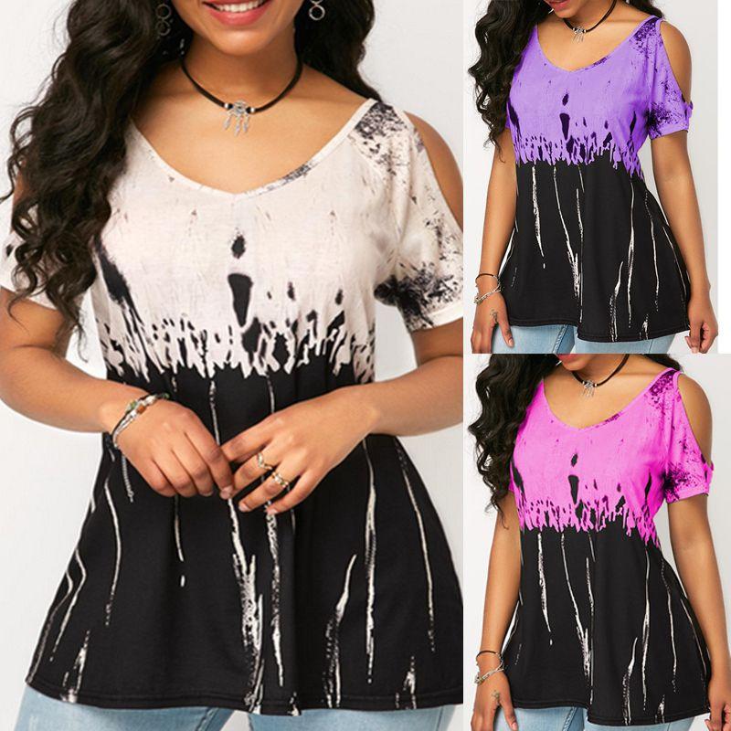 Plus Women Size Tshirt Cold Shoulder Tops Summer Blouse Casual Loose Shirts