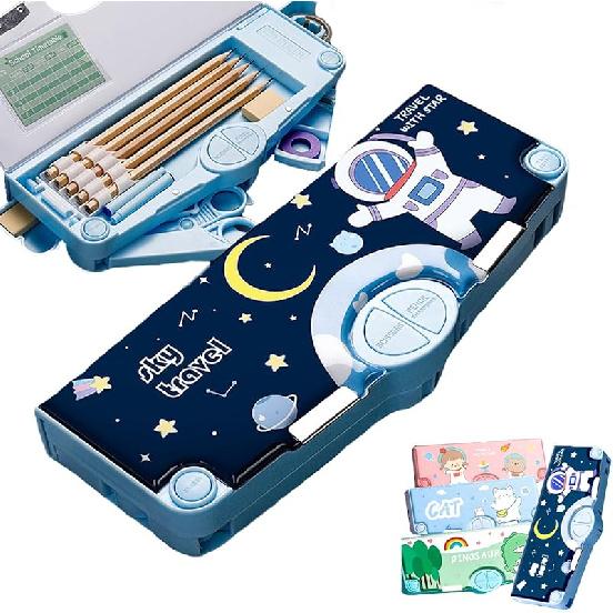 

StefIk Multifunction Pop Up Pencil Case Kawaii Cute Cartoon Pencil Box with Scissors Ruler and Pencil Sharpener (Lucky Kitten) синий