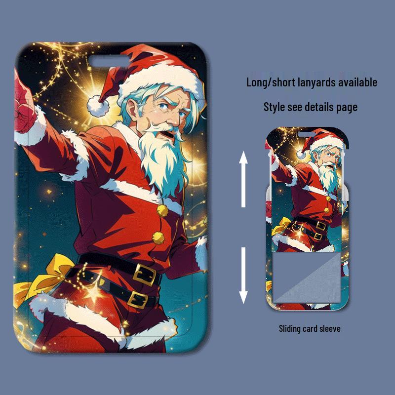 Santa Claus Plastic Sliding Cover ID Card Holder for Students & Work