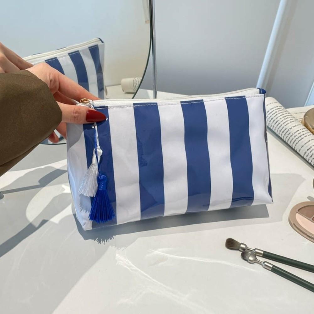 Large Capacity Striped Cosmetic Bag Waterproof Beach Storage Bag Fashion PVC Toiletry Bag Women