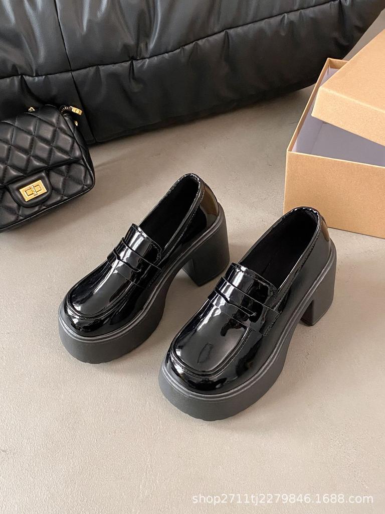 High Heel Platform Small Leather Shoes Women's Wedge Heel Heightening Shoes Summer Single Shoes