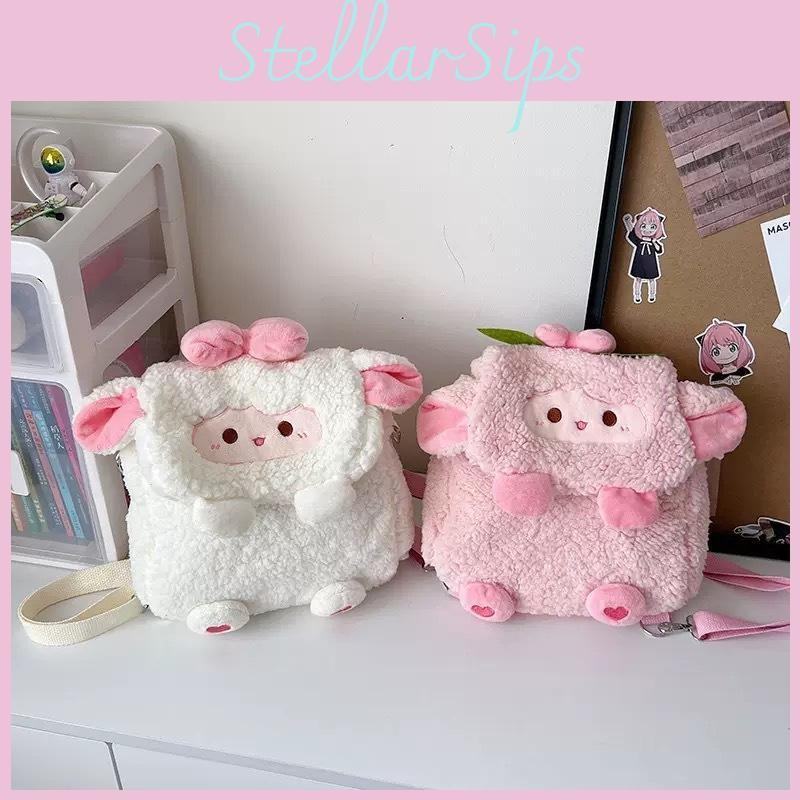 Cute Soft Lamb Plush Cartoon Backpack Curved Shoulder Straps Girls Students