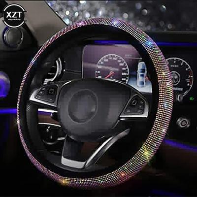 Universal 38CM Rhinestones Steering Wheel Cover with Crystal Diamond Sparkling Car Breathable Anti-Slip Steering Wheel Protector