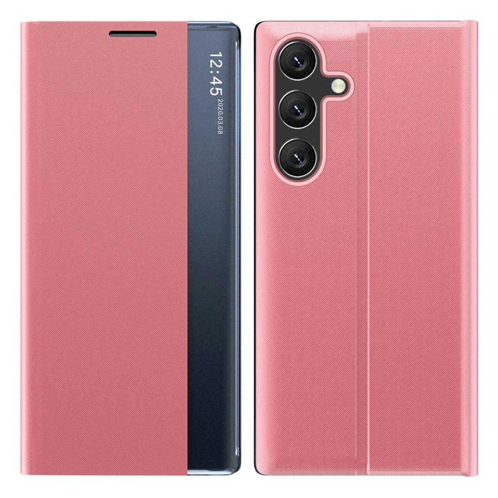 Capa para Samsung Galaxy S26 com Janela de Visualização Resistente a Arranhões em Couro PU com Flip e Suporte