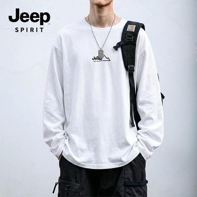 JEEP SPIRIT Herrtrendig Överdimensionerad Ren Bomull Långärmad T-shirt