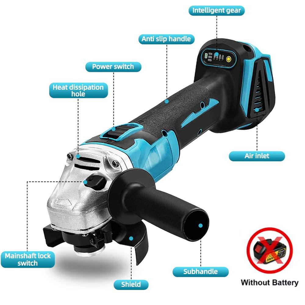 21V 125mm Brushless Electric Angle Grinder Woodworking Cutting Polishing Machine Cordless High Power Tool for Makita 18V Battery