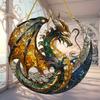 Dragon Sun Catcher. Circular stained glass plaque for wall or wreath decor. An artistic accent.