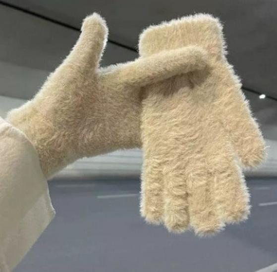 

Женские зимние велосипедные перчатки - Плюшевый искусственный кроличий мех, на флисовой подкладке, без пальцев, милые и теплые для студентов 2025