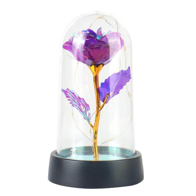 Gold Foil Rose Glass Dome Night Light - Everlasting Flower Valentine's & Birthday Creative Gift Ornament