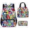 Classic Popular Funny Alphabet Lore 3D Print 3pcs/Set School Bags Travel Notebook Backpack Portable Lunch Bag Pencil Case