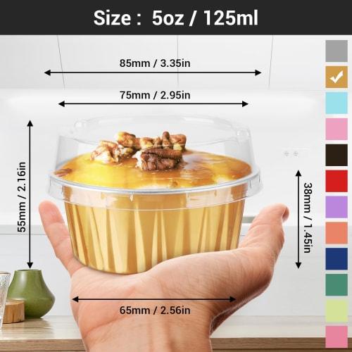 EUSOAR Aluminum Muffin Cups with Lids, 100 Pieces 5oz Muffin Liners with Lids, Disposable Foil Ramekins, Aluminum Cupcake Liners, Creme Brulee Ramekin