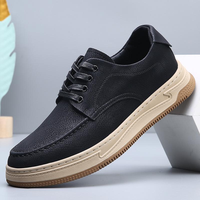 Fashion Autumn New Designer Fashion Leather Casual Shoes for Men Solid Color Lace Board Shoes Male Retro High Quality Board Shoes Man