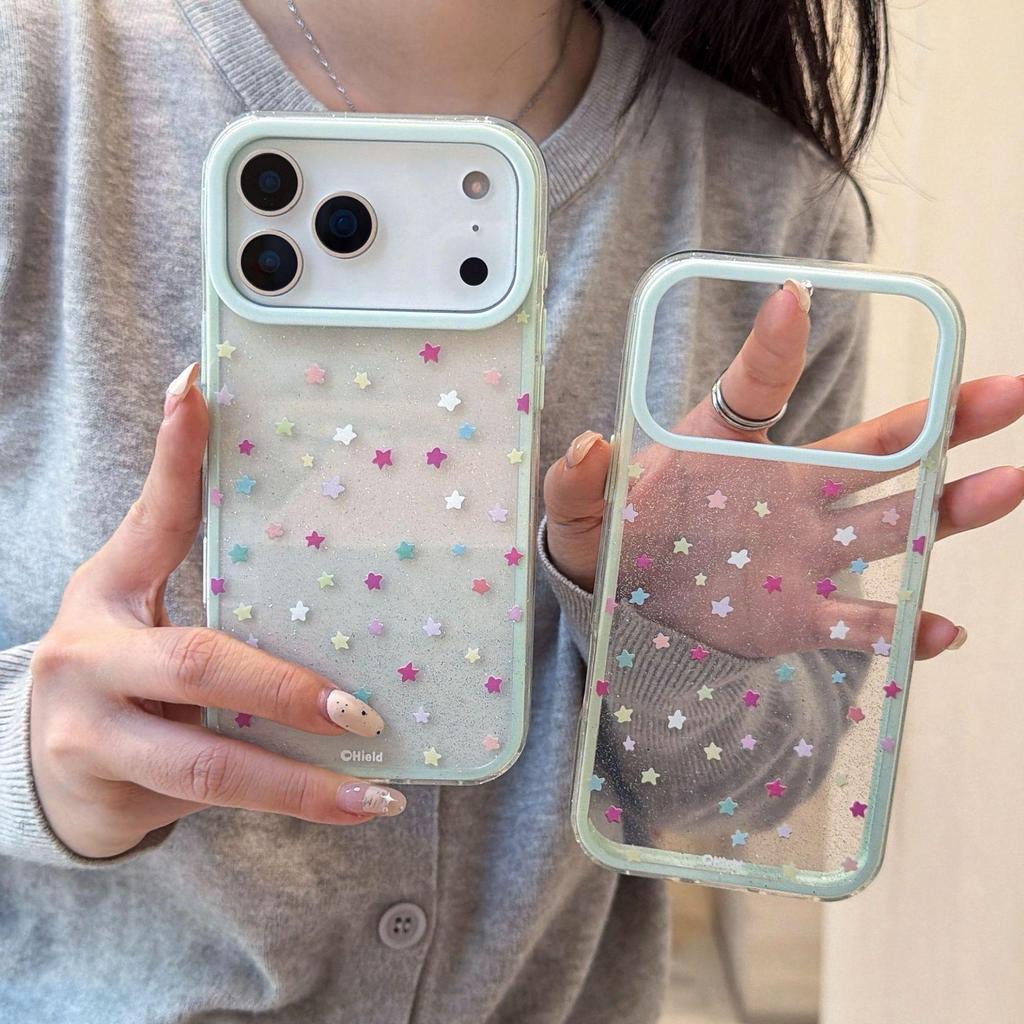 Minimalist Green Frame Starry Transparent Case for iPhone 17 Pro Max/16/15/14