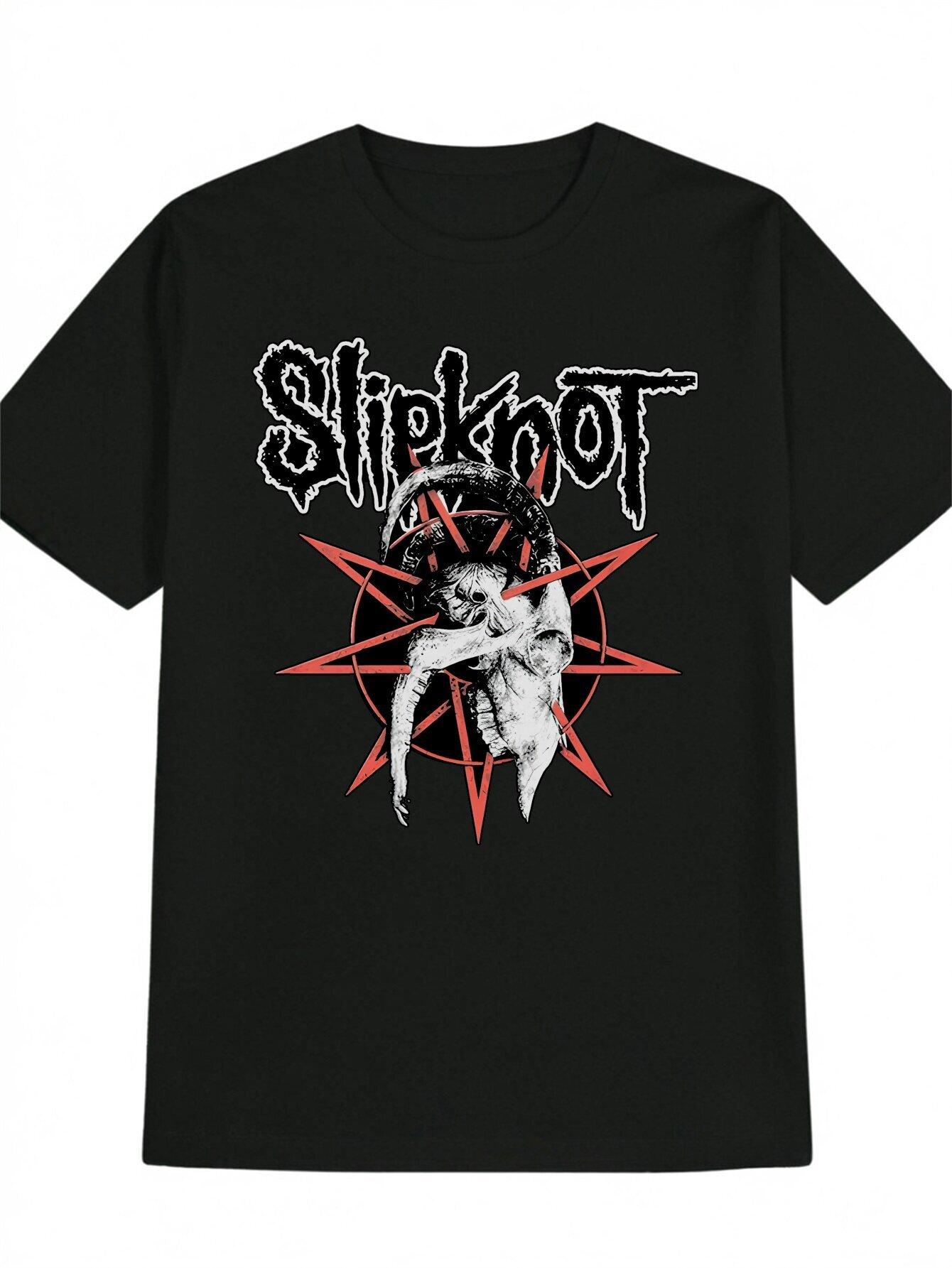 Black Slipknot Graphic T-shirt - Casual Crew Neck XXL
