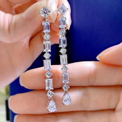 Luxury 925 Sterling Silver Simulated Diamond Drop Earrings for Women Engagement Earrings Jewelry Cocktail Lovely GIRL GIFT