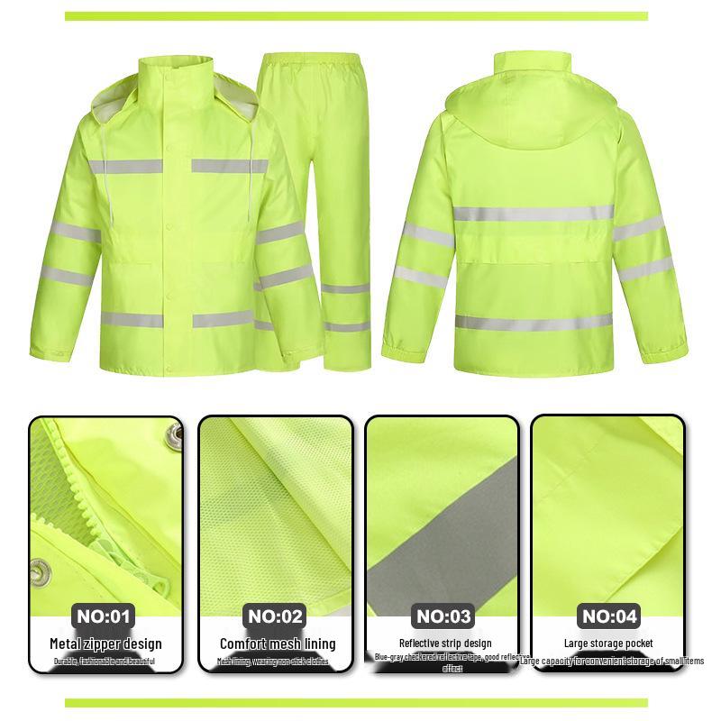 Duty Reflective Raincoat & Pants Set for Traffic and Sanitation Patrol