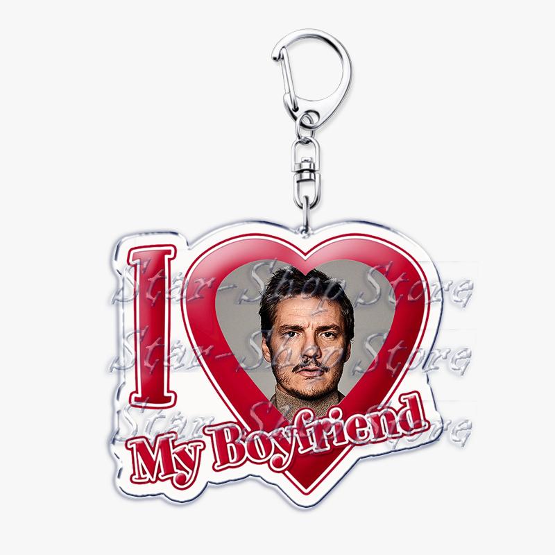 Hot Pedro Pascal I Love My Boyfriend Heart Keychain for Women Accessories Key Chain Ring Keychains Jewelry Fans Gifts