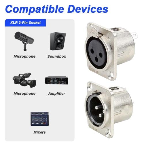 Xiatiaosann XLR 3-Pin Socket Audio Adapter Connector, XLR 3-Pin Male Plug Socket Panel Mount Adapter & XLR 3-Pin Female Plug Socket Panel Mount Adapte