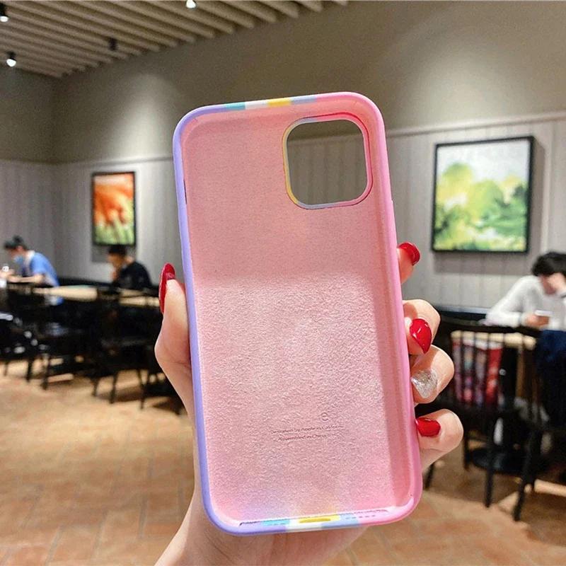 Coque Arc-en-ciel en Silicone Liquide Pour iPhone 15 14 13 11 Pro Max pour iPhone 12 X XR XS 8 7 Plus Coque de Protection Intégrale