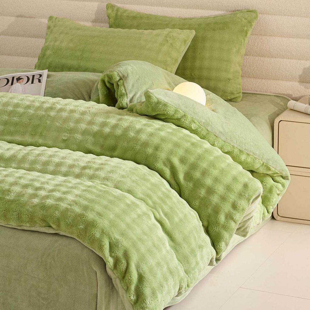 2025 New Winter Faux Rabbit Fur & Milk Velvet Flannel Bedding Set: Thickened, Warm, 4-Piece, Includes Fitted Sheet
