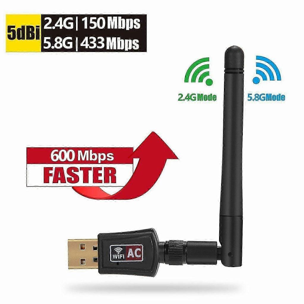 AC600 Mbps Dual Band 2.4/5GHz Wireless USB Wi-Fi Adapter w/Antenna