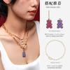 APM Monaco earrings YUMMY Series [Romantic Confession] 40th Anniversary Bear Hoop Design Earrings, Light Rose purple two-color single F Endless love