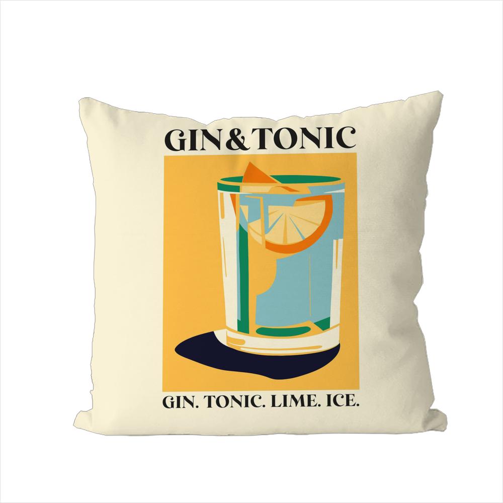 Gin Tonic Cocktail Malerei Kissenbezug Für Auto Sofa Dekorative Wohnkultur Doppelseitiger Druck Plüsch Quadratisch Wurfkissen Kissenhülle