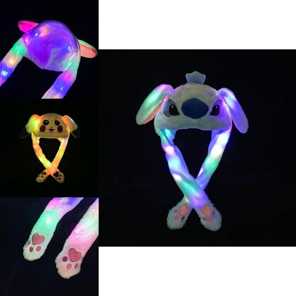 Adorable Chapeau pour Femme Lapin de Dessin Animé avec Oreilles de Lapin Pelucheuses Mobiles et Oreillettes Lumineuses